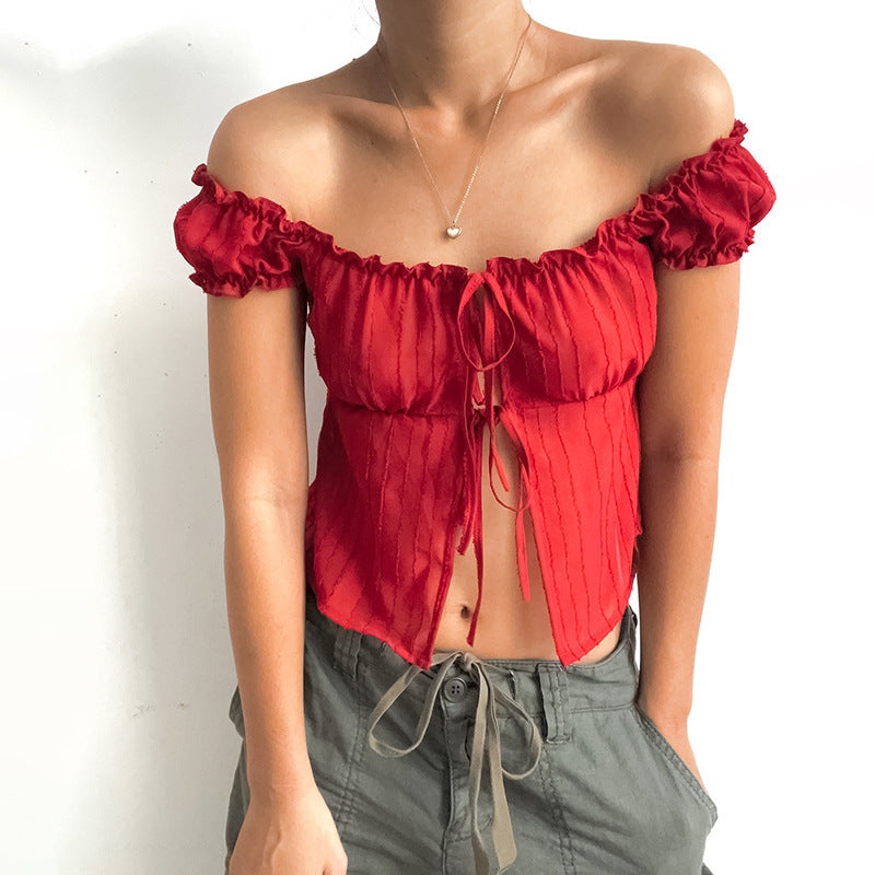 All-Match Short Sleeve Puff Sleeve Shirt with Tie Detail for Women - Street Hipster Style