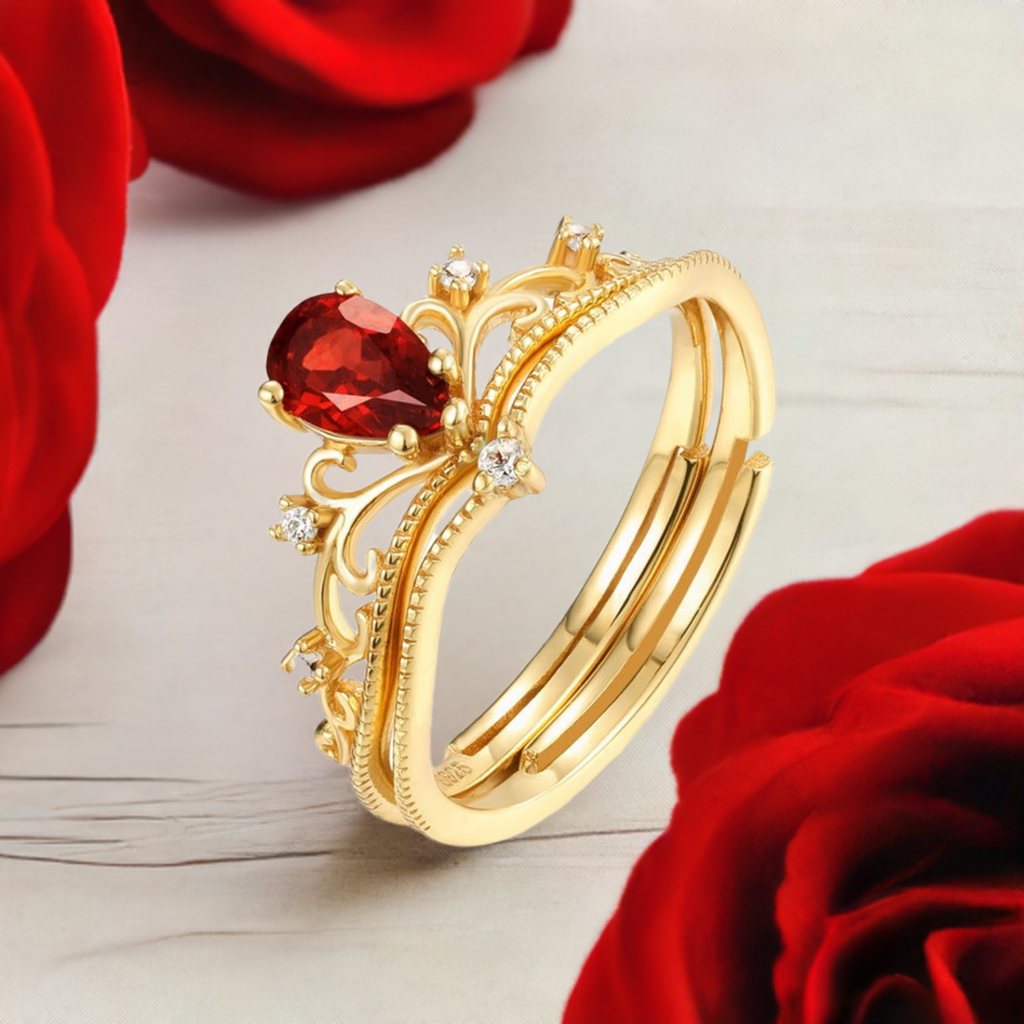 14K Gold Granat-Ring im Japanischen Palast-Retro-Stil – Eleganz für Mädchen