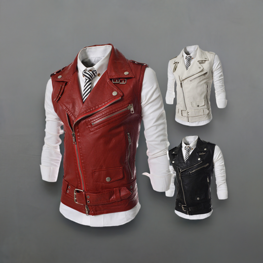 Zip-Fit Slim Revers Kurze PU-Lederweste