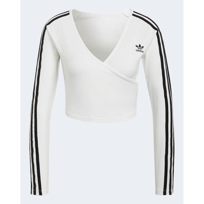 Adidas T-Shirt Damen V-Ausschnitt Langarm Weiß Baumwolle