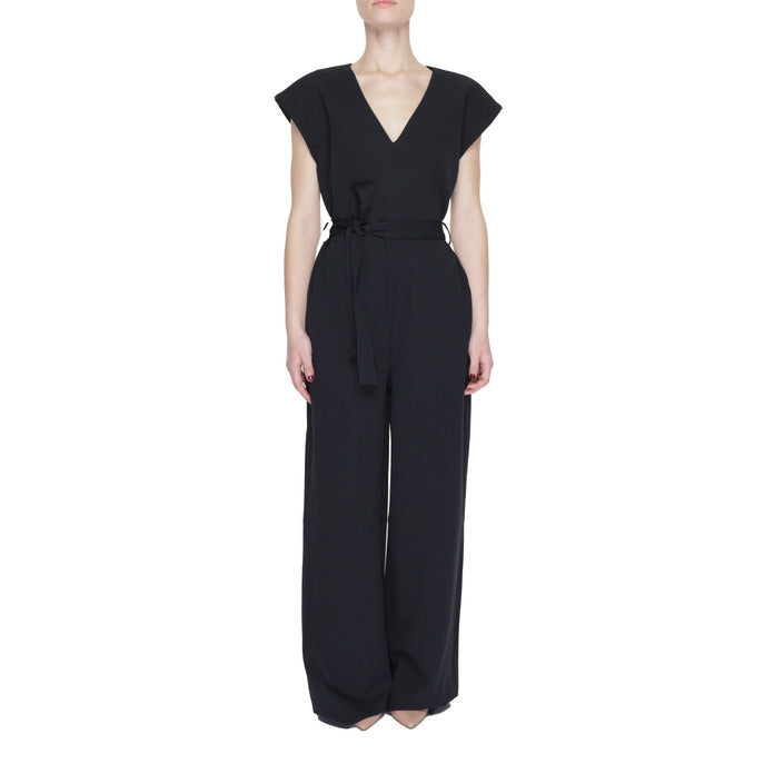 Vila Clothes Anzug Damen Schwarz Einfarbig Kurzarm V-Ausschnitt