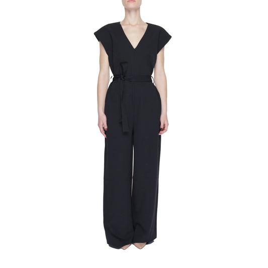 Vila Clothes Anzug Damen Schwarz Einfarbig Kurzarm V-Ausschnitt