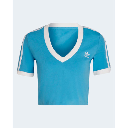 Adidas T-Shirt Women's Azure Blue With V-Neck Short Sleeve