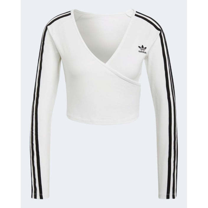 Adidas T-Shirt Damen V-Ausschnitt Langarm Weiß Baumwolle